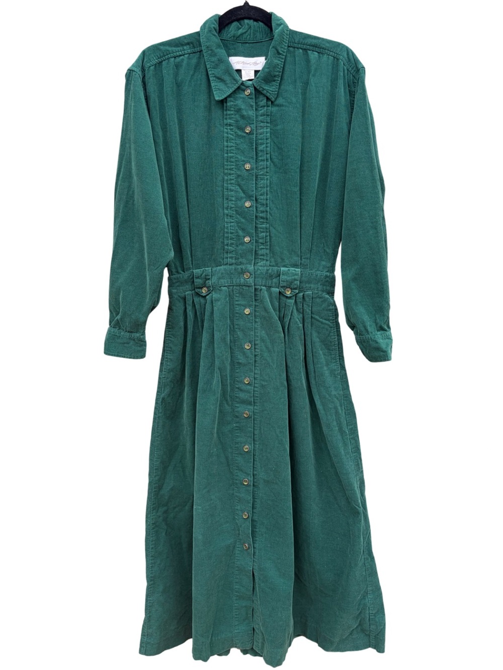 VTG 90s All Week Long Emerald Green Corduroy Button Front Shirt Dress 12